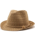 Cappello da sole in rafia all'uncinetto kaki con corda di canapa e dettaglio nappa - M(56-58cm) / Cachi