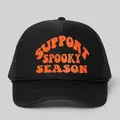 Λεπτομέρεια καπέλο Halloween με πορτοκαλί κείμενο Support Spooky Season και δίχτυ - Ολόμαυρο