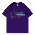 Purple oversized cotton T-shirt with Happy Fathers Day graphic and tool silhouettes - XS / Purple (Father's Day Tools)