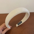 Creamy beige padded knit headband with thick sponge and handmade woven label detail - Creamy White Fabric