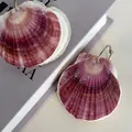 Orecchini artigianali in conchiglia di capasanta viola con eleganti anelli in argento - Blocco Note in Conchiglia Viola Piccolo / Circa 6-9 cm