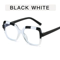 Retro oversized square eyeglasses frame in black and white with clear bottom lenses - Black and White Patchwork