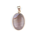 Oval natural gray agate pendant with a polished golden frame and elegant bail - Grey Agate