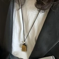 Vintage 18k gold plated tiger eye stone pendant necklace with a minimalist black cord - Rectangular Geometric Cut Tiger Eye Black Cord Chain (35#)