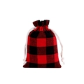 Red and black plaid cotton drawstring gift bag with white rope closure for Christmas gifts - 10*14cm / Red Grid