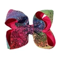 6 inch sequin hair bow for girls with bright rainbow gradient and pink ribbon backing - 1-Rainbow Gradient