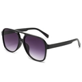 Classic pilot oversized sunglasses with black frame and purple gradient lenses - Black Frame Double Gray Lens