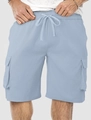 Detail of light blue cargo shorts featuring drawstring waist and large side pockets - Sky Blue