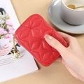 Mini red quilted PU leather lipstick bag with gold chain and diamond lattice pattern - Red