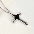Detailed view of two-tone stainless steel cross pendant with twisted wire elements - Pendant Only / Two-tone Black