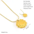 Gold plated stainless steel coin necklace with sunburst pendant and 45cm chain length - Sun Flower Gear Round Style (ZYG1650+066)