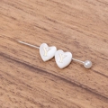 Dual white heart beads with golden letter Y and faux pearl on silver metal pin - Letter Y