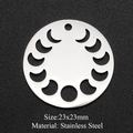 Detail of 23mm silver stainless steel circular pendant with moon phase cutout design - Silver Round Moon Phase (23x23mm)