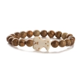 Bracciale elastico con perline in pietra naturale marrone e ciondolo a orsetto bianco - Diaspro