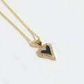 Classic French vintage gold necklace featuring a black heart pendant with zircon accents - Black Heart