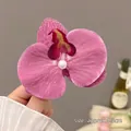 Pink orchid flower hair clip with pearl center in gradient silk fabric, size 9.5cm - Rose Pink Orchid