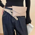 Sac ceinture enveloppe chic en similicuir abricot avec boucle ronde et ceinture à oeillets - 94# Marron Géométrique Style Sac Banane