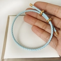 Light blue braided leather bracelet with adjustable golden metal clasp for couples - Light Blue