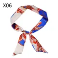 Royal blue horse bit pattern narrow silk scarf tied in a bow for bags and hair - X06-Multi
