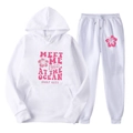 Survêtement en molleton blanc avec sweat à capuche fleuri rose et pantalon assorti - L (XXL) / Haut Et Bas / Blanc (46)
