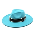 Detailed view of lake blue wool fedora with black and white beaded ribbon decoration - M (56-58cm) / Lake Blue
