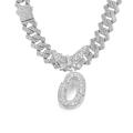 Silver iced out butterfly necklace with number 0 pendant on cuban chain - Silver Letter O