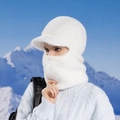 Cagoule blanche en peluche avec visière pour femme protection hivernale intégrée - Blanc