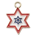 Star-shaped metal pendant with American flag pattern and blue, red, and white enamel - Enamel Blue White Red Hexagram / 14x18mm