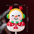 Christmas snowman figurine with red antlers and cape for cake toppers, size 3.5cm x 4.8cm - Soft Rubber Snowman with Headphones
