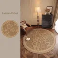 Tapis rond rétro français à fleurs kaki avec base antidérapante en silicone pour le salon - Diamètre 80cm / Brume de Pin