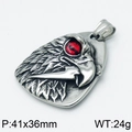 Detail view of silver eagle head pendant with red gemstone eyes and textured feathers - Red-Eyed Eagle Head Shape (Pendant Only (Without Chain) Style 15)