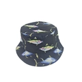 Double-sided sun bucket hat in navy blue featuring colorful hand-drawn tuna fish prints - M (56-58cm) / Dark Blue Tuna