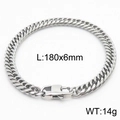 Men's silver-tone stainless steel Cuban link bracelet, size 180x6mm and 14g weight - Style C 6mm-180mm(KB165929-ZZ)