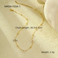Detail of gold floral necklace with pearls, including NMSN-F554-1 product dimensions - Gold Pearl Small Flower Cluster (NMSN-F554-1)