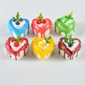Lot de 6 cupcakes artificiels colorés en forme de cœur avec garnitures de fruits - Boîte de Gâteaux en Cœur (XMB-23)