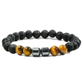 Magnetic therapy beaded bracelet with tiger eye stones and black lava rock beads - Lava Stone & Tiger Eye (Style-4)