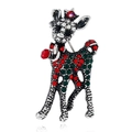 Silver Christmas reindeer brooch with red and green rhinestones and safety pin clasp - BR1340 Red Green Antique Silver Deer