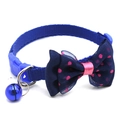 Dark blue pet collar with pink polka dot chiffon bowtie and blue bell for cats and dogs - Royal Blue