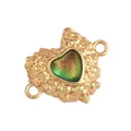 Gold plated heart lava texture jewelry connector with green gradient center finish - Lava Heart Green Gold