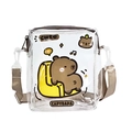 Transparent PVC Capybara crossbody bag with cute cartoon print and tan nylon strap - Khaki 2 (Capybara on Sofa)