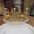 Golden bridal crown for girls with white pearls and sparkling rhinestones on books - Iron Sheet Round Gold 014