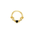 Golden septum clicker featuring a black heart gemstone with delicate rose and clear crystals - Rose Black Heart / Gold