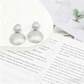 Modern silver earrings with dual striped spheres in a stylish lava metal design - Silver EH012-1 (Striped Double Sphere)