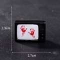 Miniature black vintage TV figurine with red blood handprints Halloween decor - Style 31 Haunted TV