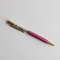 Detail of rose red metal ballpoint pen with crystal stones in clear barrel and gold trim - Colorful Fluorite / 14cm Black Ink Refill