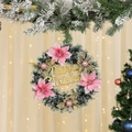 Detailed pink poinsettia and pine needle Christmas wreath with golden Merry Christmas sign - Pink Flower Style / 35*35*6.5cm