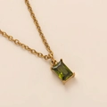 Titanium steel 18K gold plated necklace featuring a rectangular green zircon pendant - August/Peridot Green