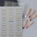 Detalle de pegatinas 5D para uñas con líneas doradas y brillantes diamantes de imitación - STZ-J04 (Líneas curvas doradas con pedrería)