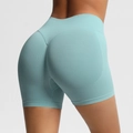 Seamless high waist scrunch butt yoga shorts in light blue for fitness and lifting - Pale Green
