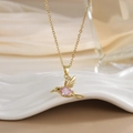 Exquisite gold bird pendant necklace with pink gemstone and zircon butterfly details - FN0102 Pink Gemstone Hummingbird